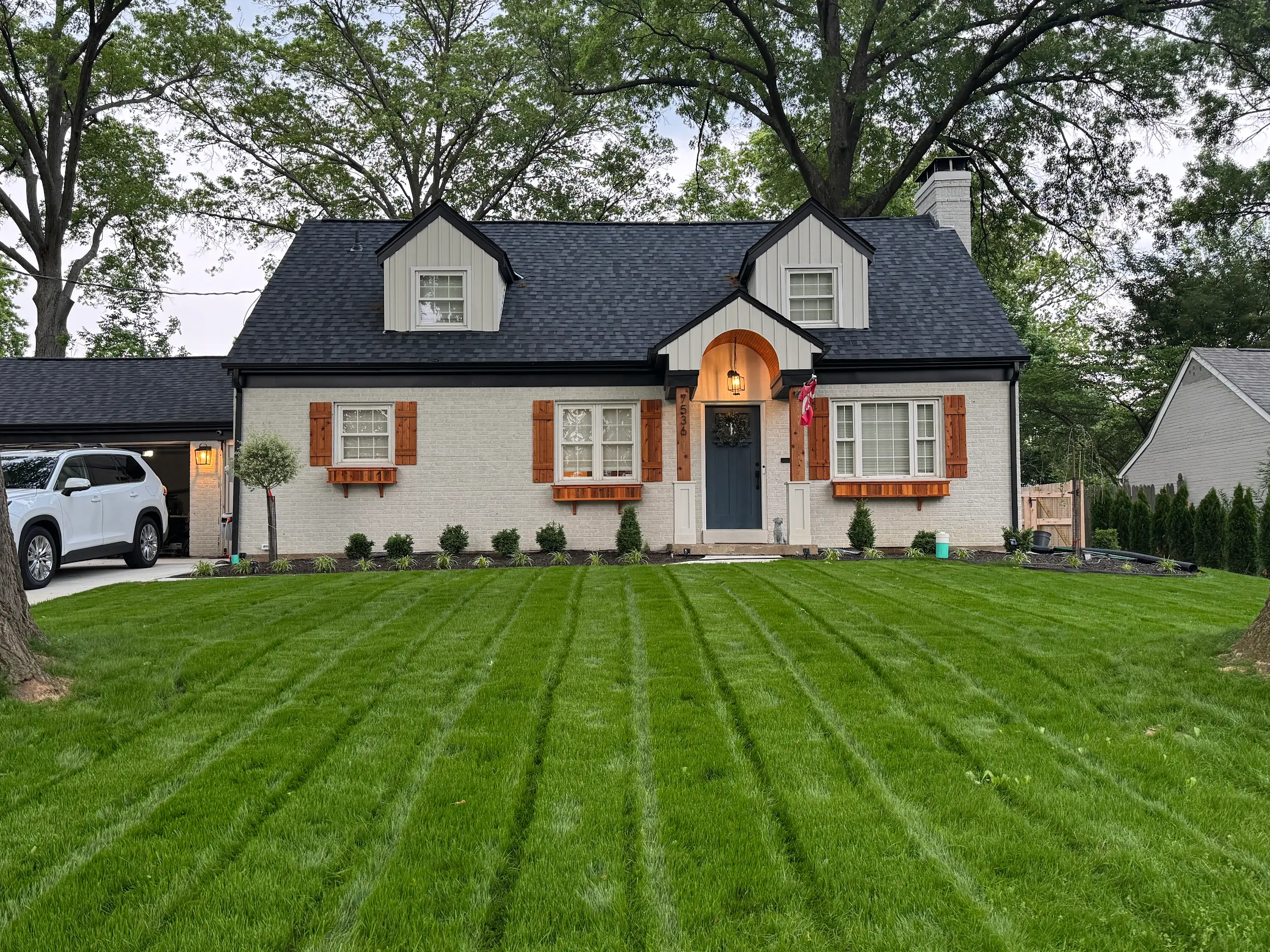 Stabilized hillside slope after hydroseeding with dense turf in Ohio